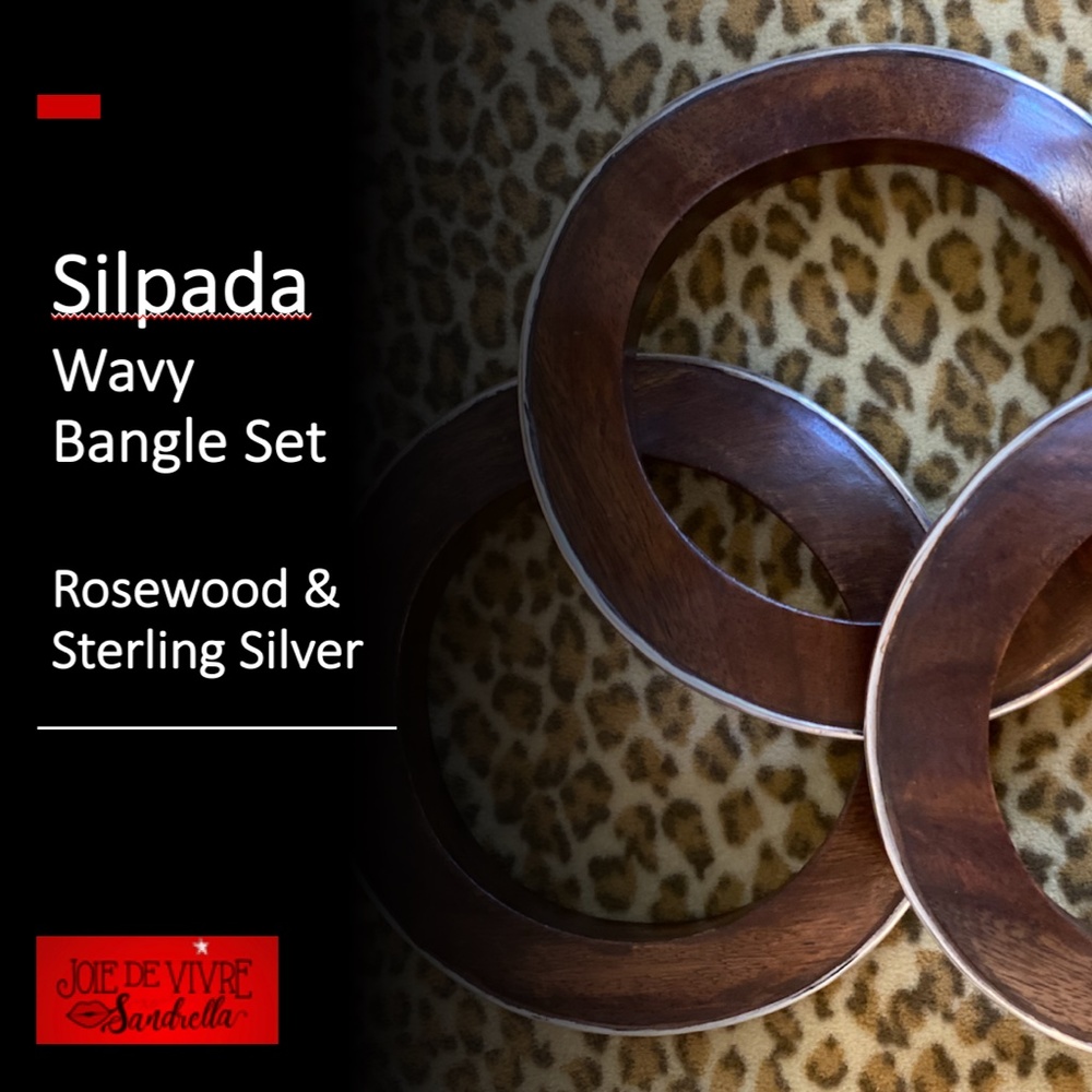 Silpada Wavy Bangle Bracelet Set - Brown & Silver